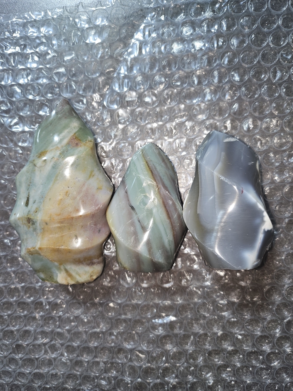 ​Silky Pastels Flame Trio | Polychrome Jasper & Grey Banded Agate
